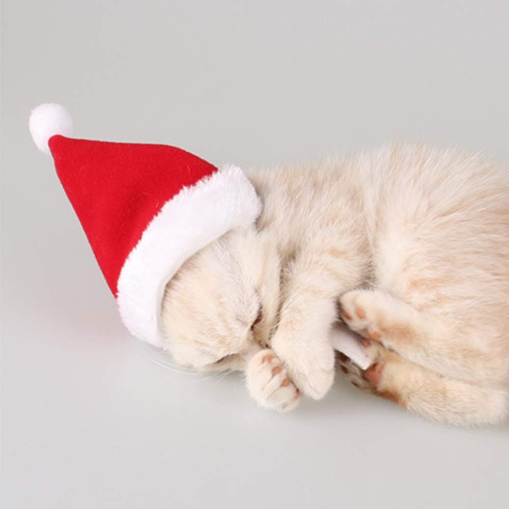2 Pcs Pet Christmas Santa Hats Dog Cat Plush Xmas Red Hat Merry Christmas Caps Adjustable Puppy Kitten Headpiece Cosplay Costume